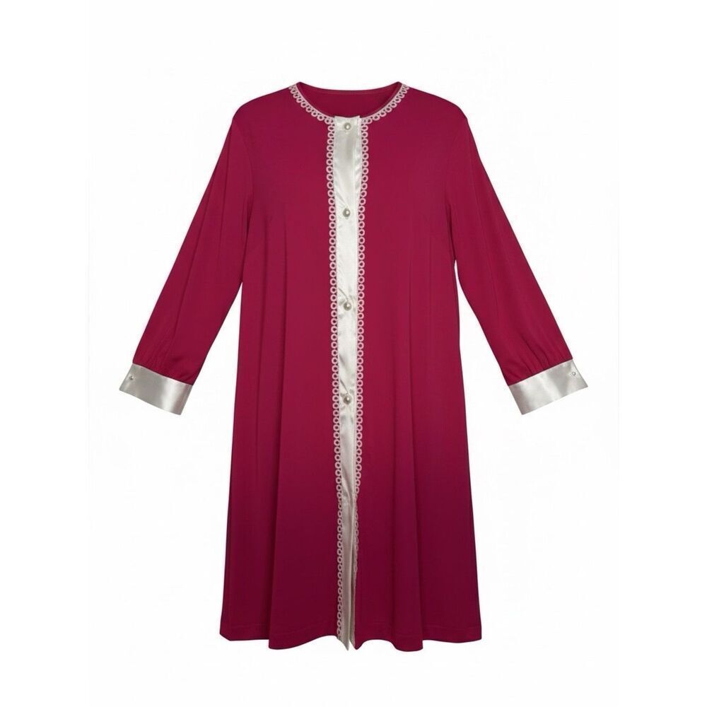 LORRAINE Bright Pink Vintage Button Front Housecoat Robe Size Medium